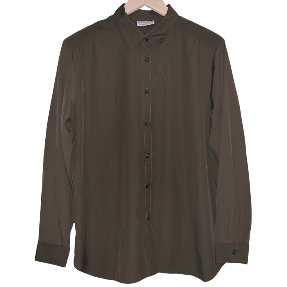 Vintage 90s Alfred Dunner Dark Khaki Military Green Button Up Shirt